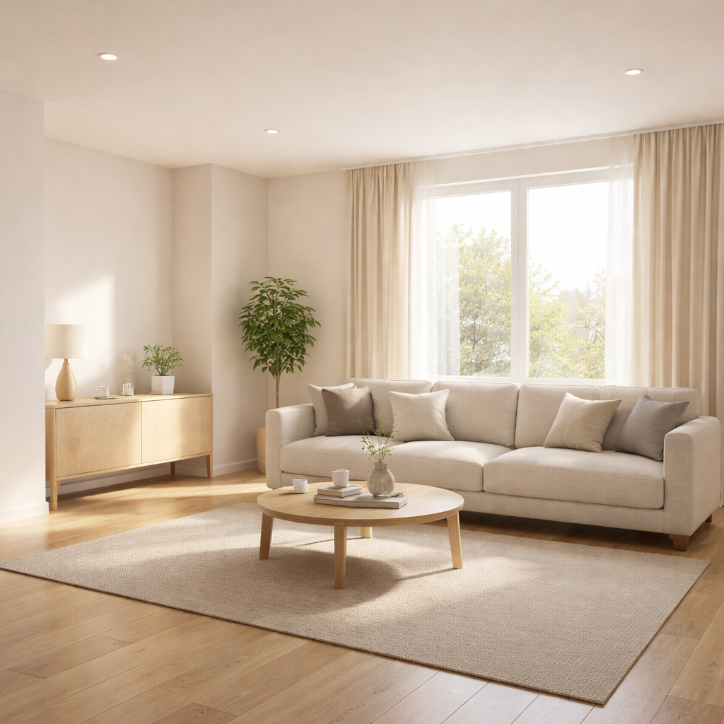 Aislamiento interior sin obra en salón moderno con ambiente cálido y confortable